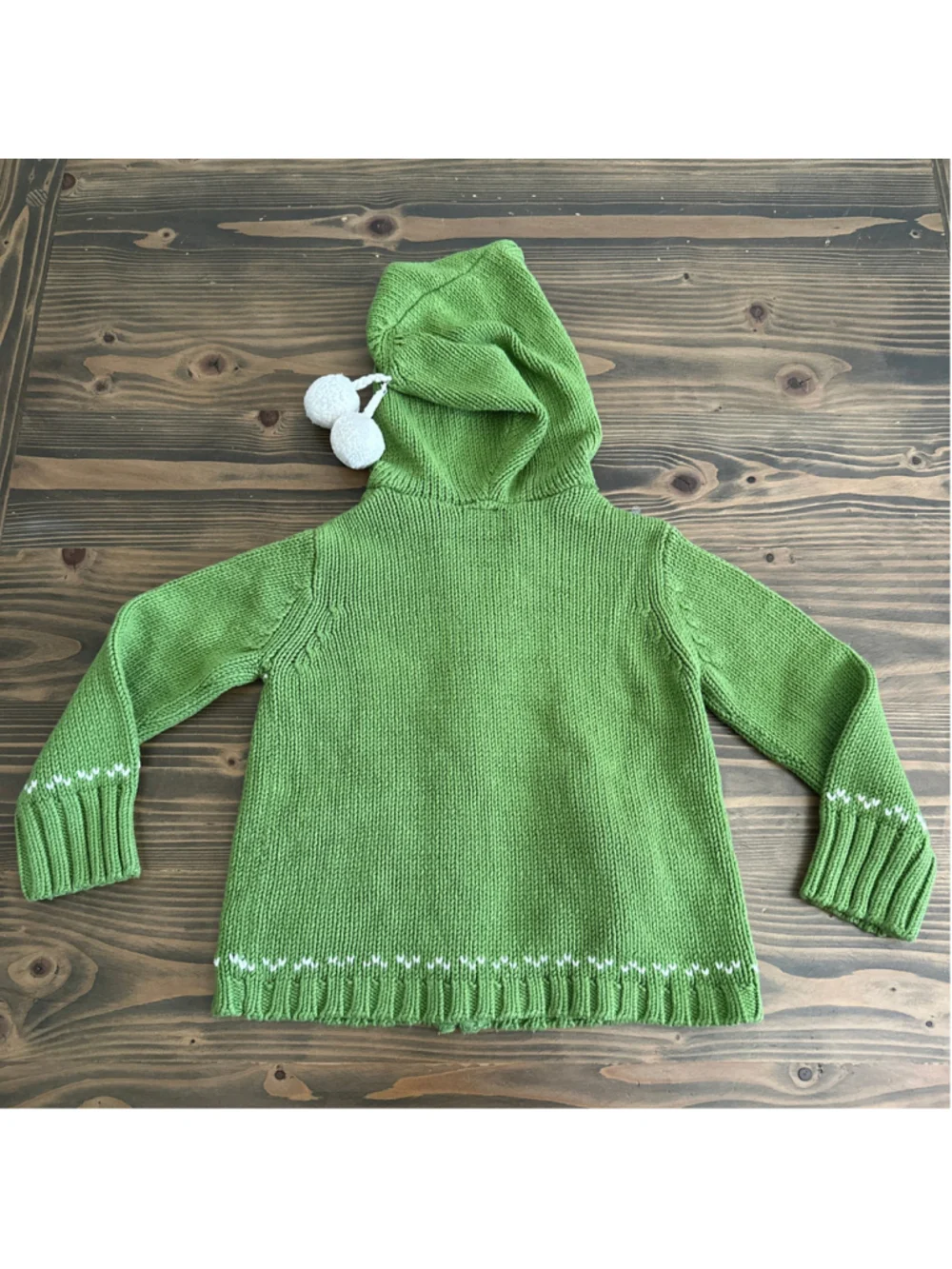 Girls Gap Kids Snowflake Sweater Hoodie XS 4 Green White Zip Up Pom Poms